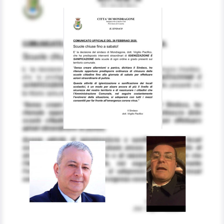 Mondragone, Pacifico: “Scuole chiuse fino a sabato”