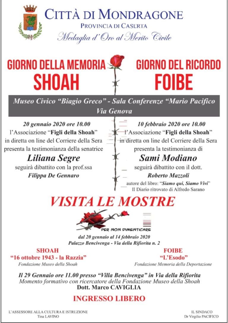 MONDRAGONE- CULTURA: FOIBE, L’ESODO: IL 10 FEBBARIO, GIORNATA DEL RICORDO.