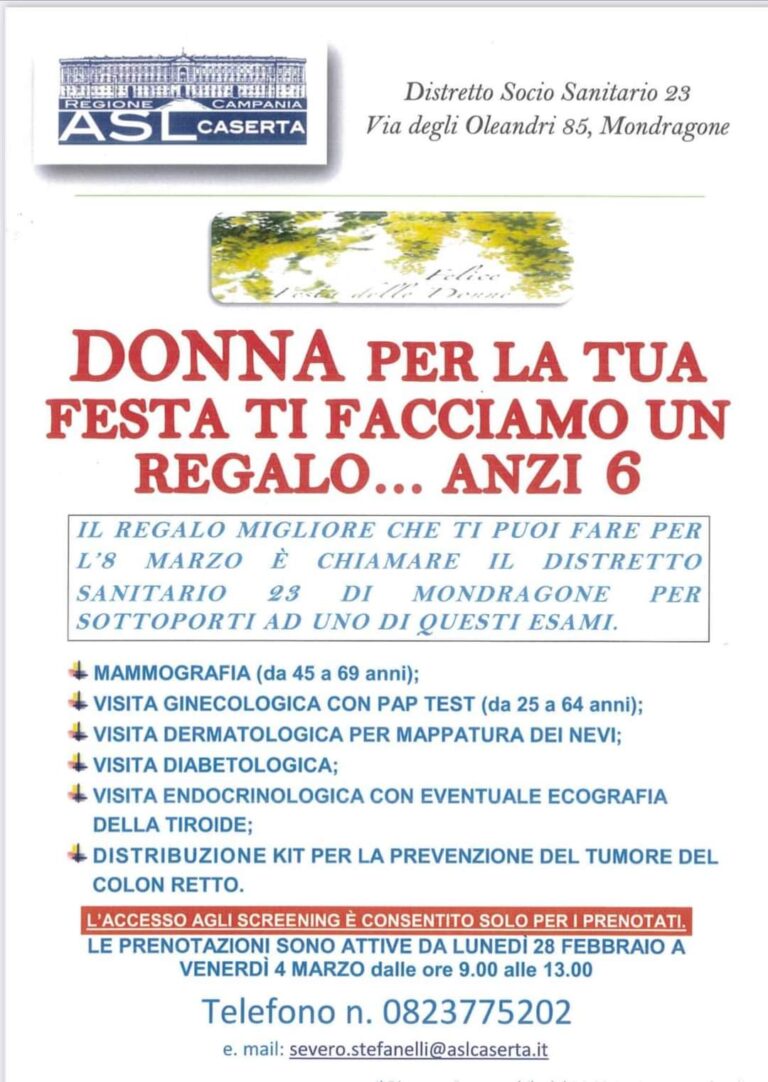Mondragone-Prevenzione per la festa della donna