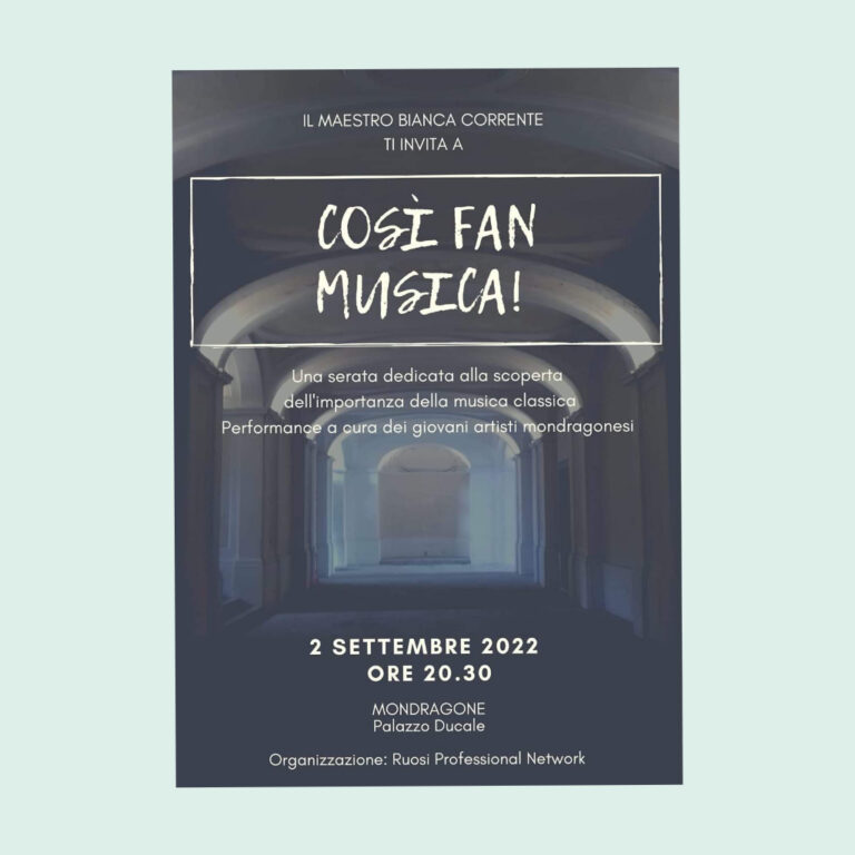 Mondragone- Il Palazzo Ducale ospiterà il concerto di musica “Così fan musica!”